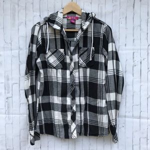 Black and White Hooded Flannel